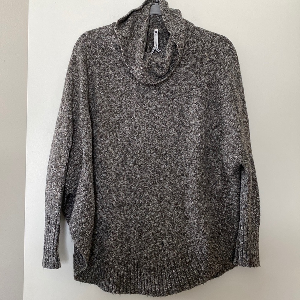 Brown multi colored Cowl neck sweater with side slits